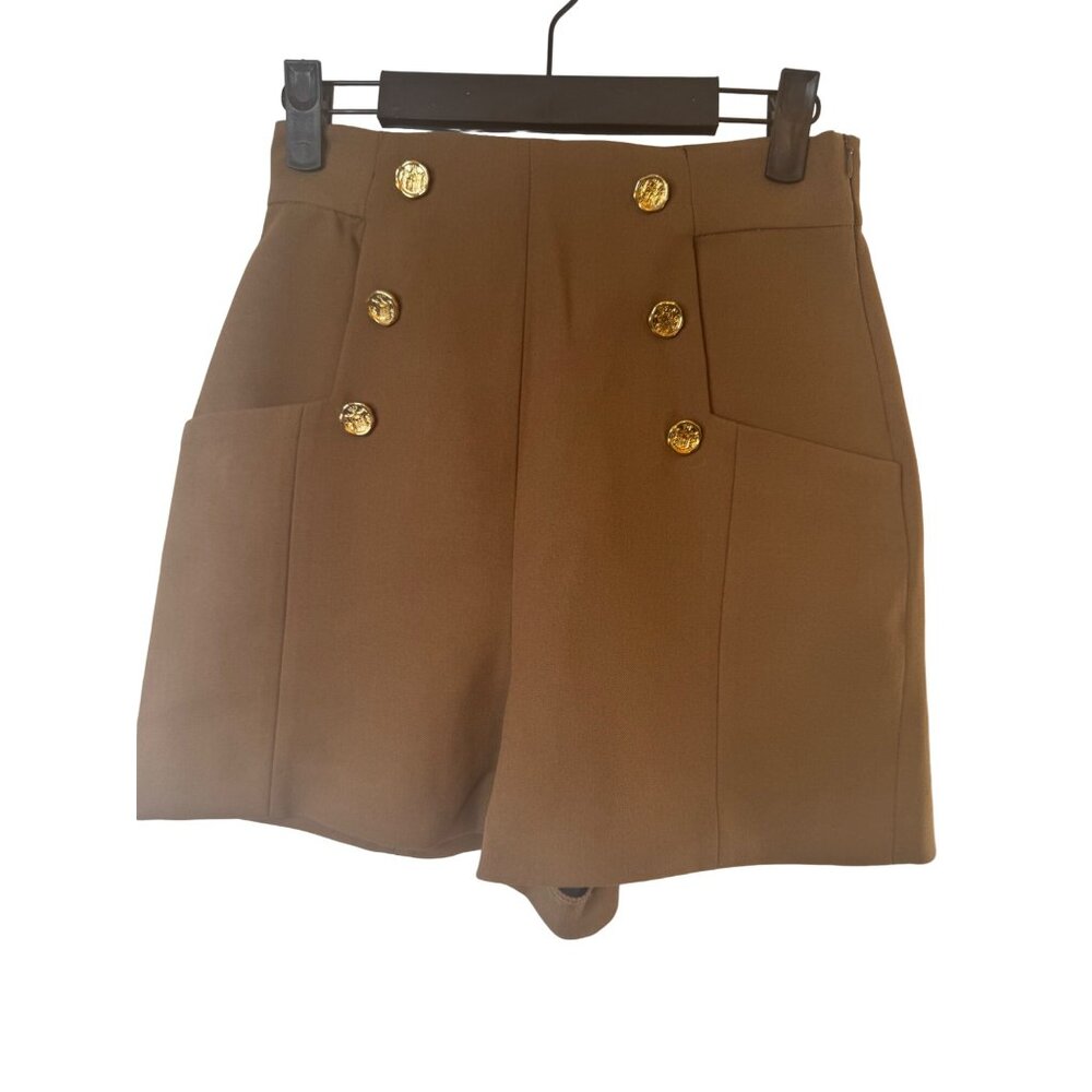 NWT ZARA XS Nutmeg Brown High Waisted Shorts Side Pockets